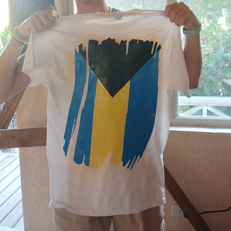 Bahamas Flag Shirt on back of shirt.